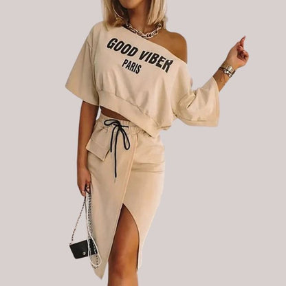 Dam Casual Crop Top och Kjol Set Mjukt Tyg för Sommar-1