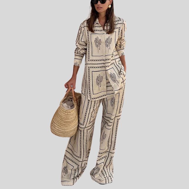 Variant image for Dam Uppsättning Skjorta och Byxor Kaktusmotiv 100% Bomull-1