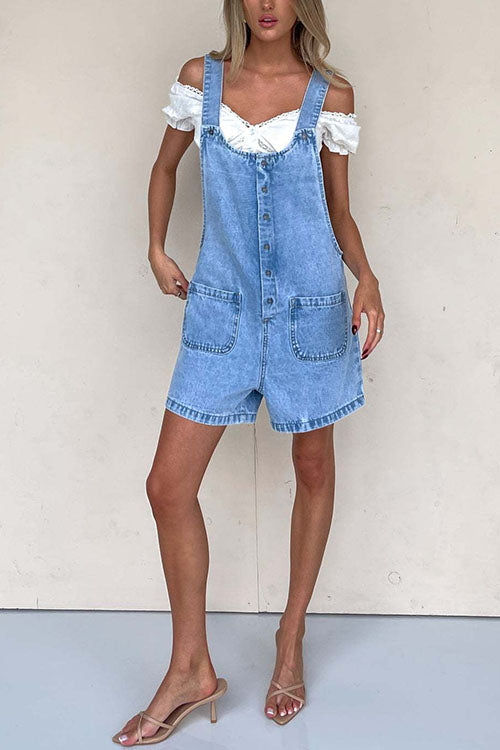 Dams Denim Romper Med Knappstängning Och Fickor Bomull Polyester-6
