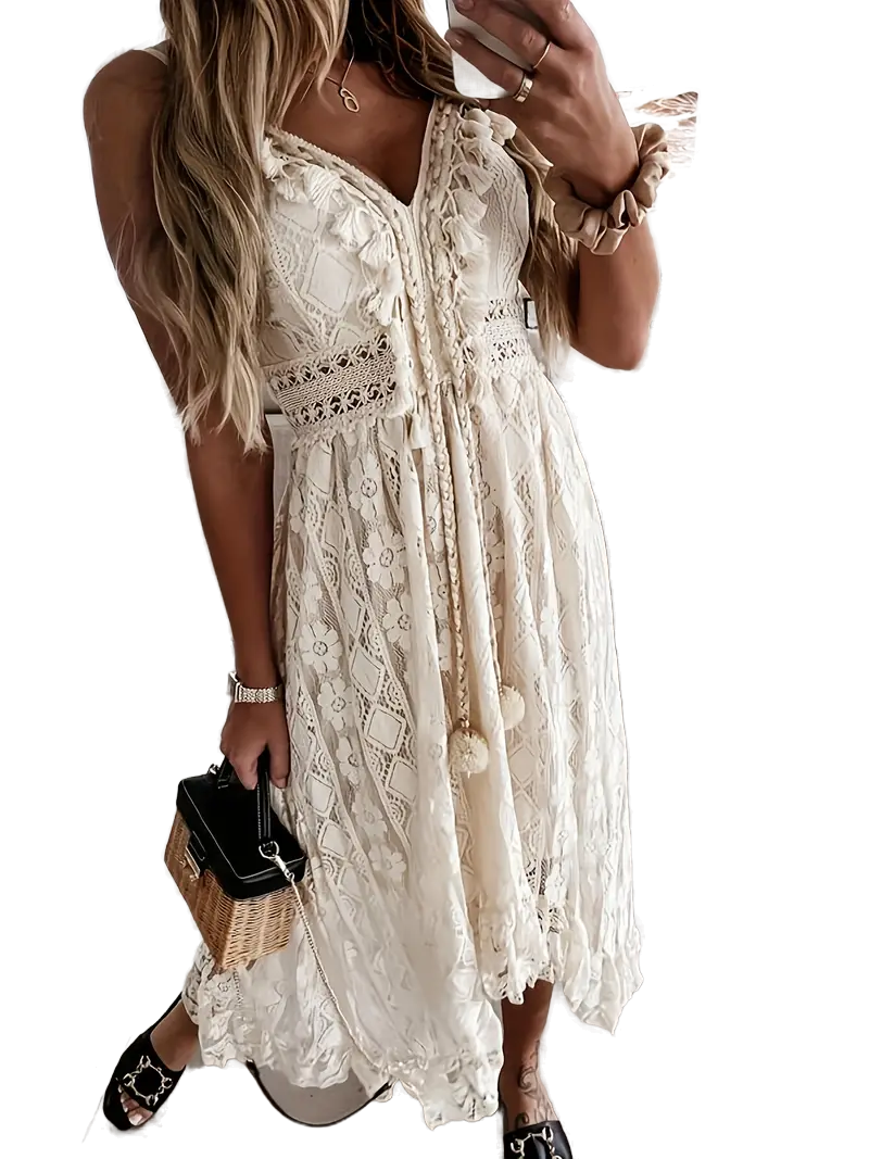 Dam Maxi Klänning Boho V-Hals Återvunnen Polyester-5