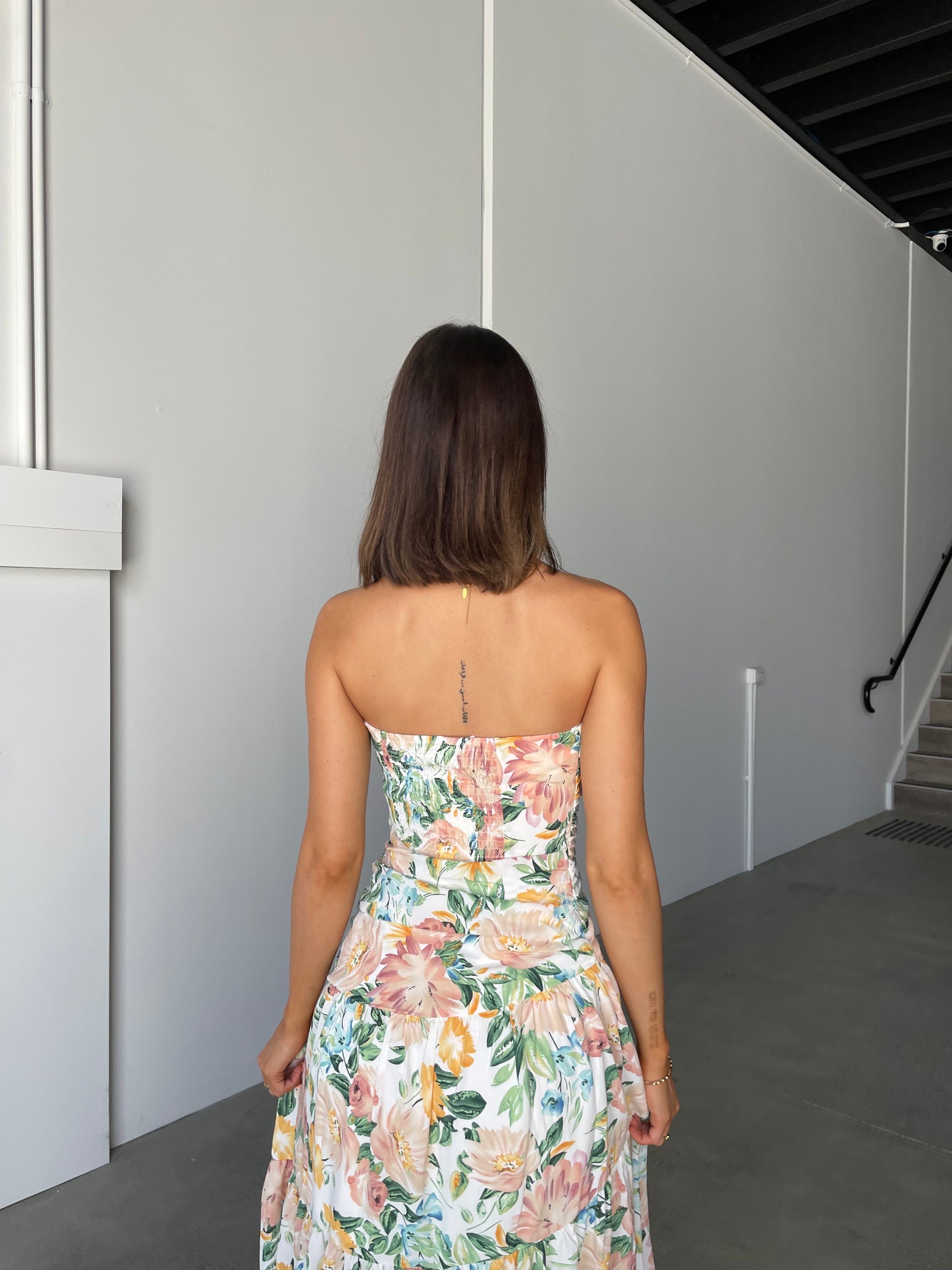 Maxiklänning Dam Stropplös Blommönster Polyester 2