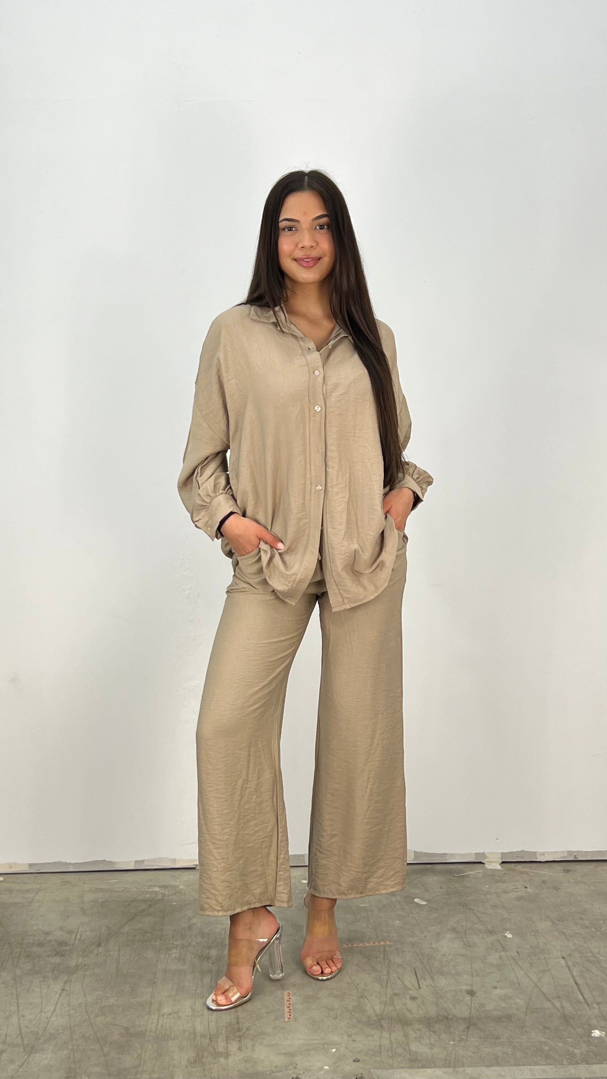 Variant image for Dam Casual Set Lättviktig Blus och Bred Byxa Andningsbart Tyg-3