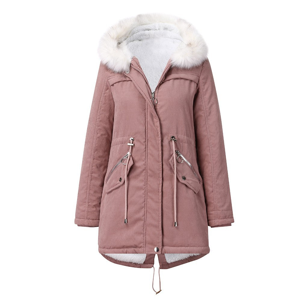 Kvinnor Parka Kappa Fleecefodrad med Huva-3
