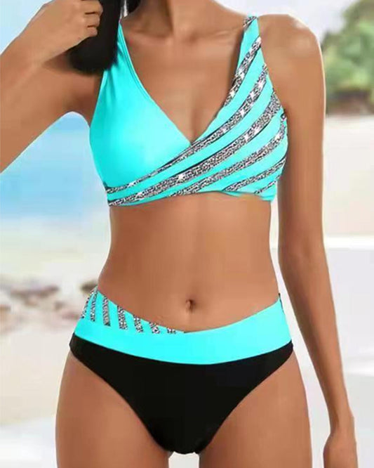 Dam Bikini Set V-ringad Polyester Elasthan-1