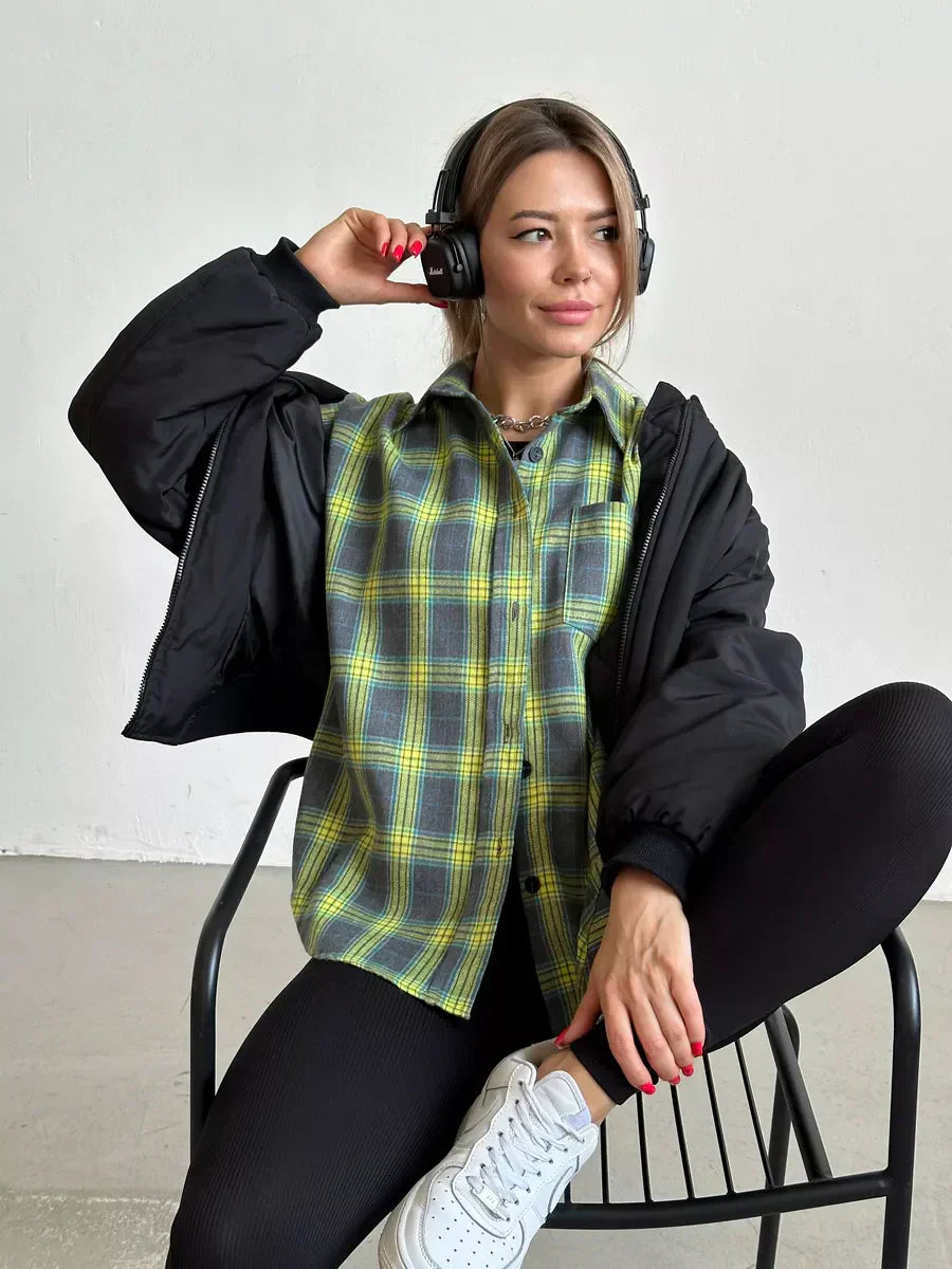 Kvinnors Flanellskjorta Klassisk Rutdesign Mjuk och Bekväm 3