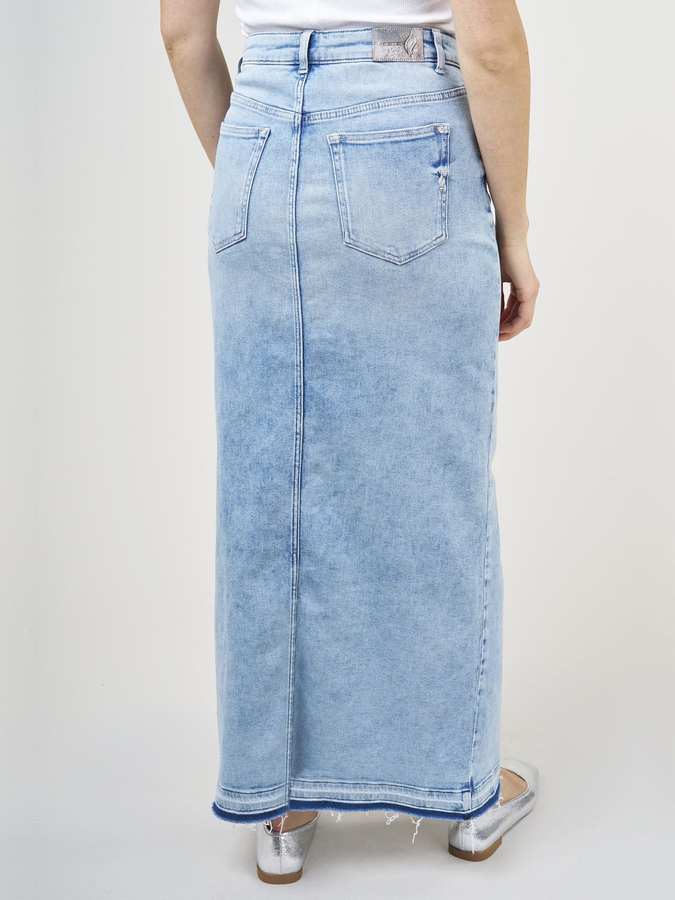 Kvinna Kjol Hög Midja Stretch Denim med Slits-3