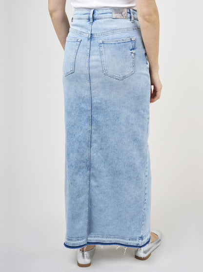 Kvinna Kjol Hög Midja Stretch Denim med Slits-3