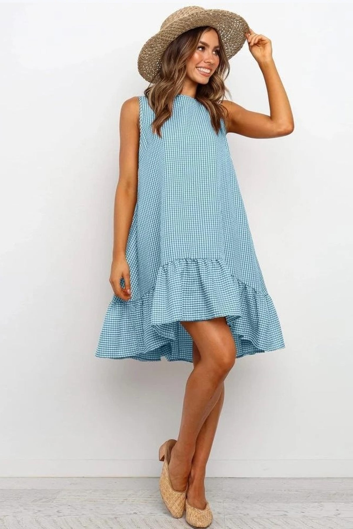 Variant image for Damklänning Midi Ruffle Design Randig Bomull-5