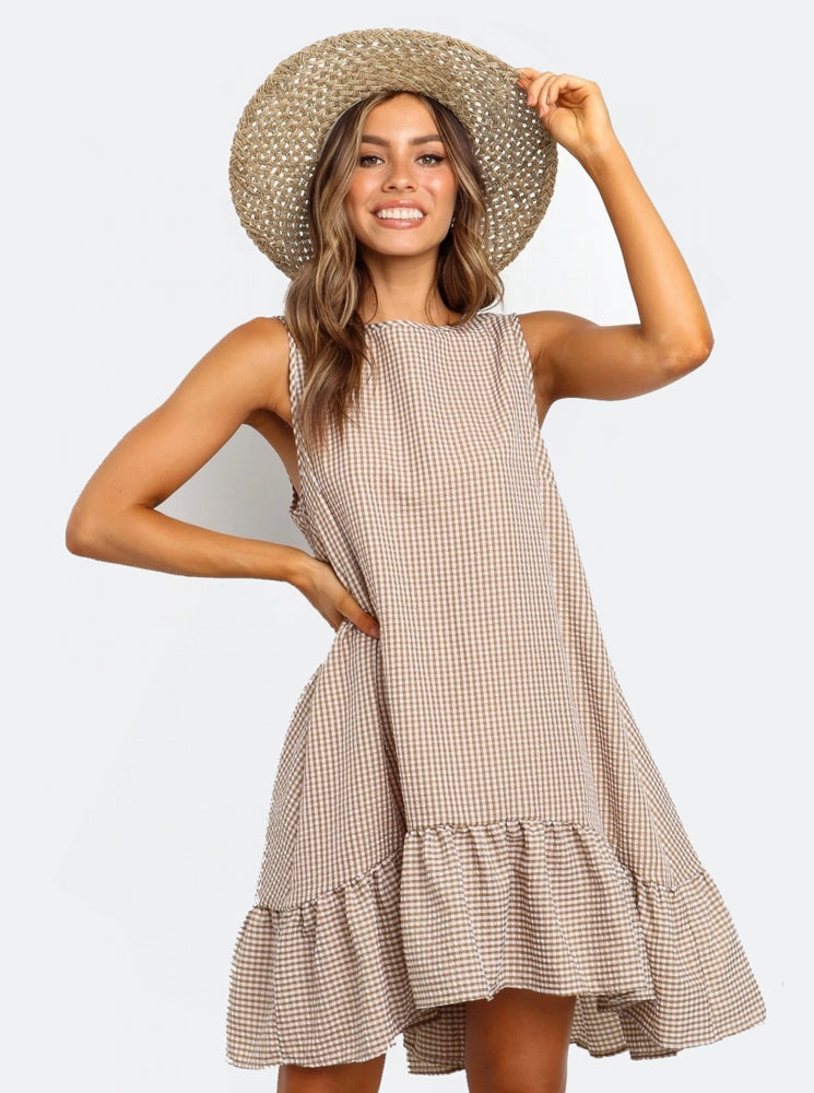 Damklänning Midi Ruffle Design Randig Bomull-1