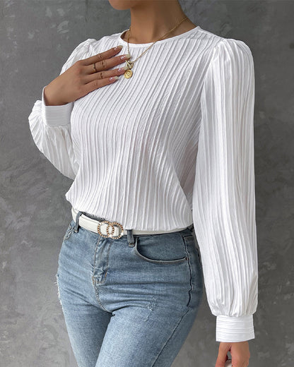 Dam Blus Rund Hals Polyester - Vit Blus Dam för Arbete och Fritid-3