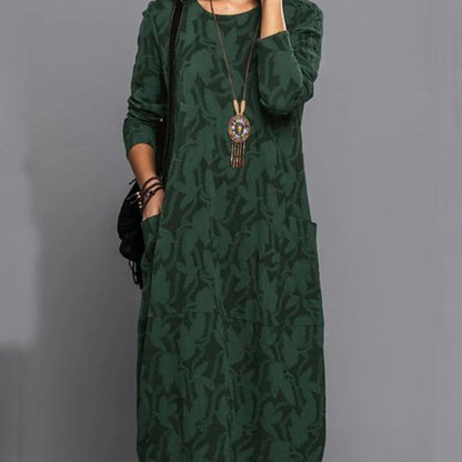 Variant image for Damklänning Långärmad Vintage Med Fickor Högkvalitativt Tyg-1