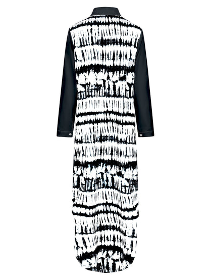 Damklänning med Skjortkrage och Långa Ärmar i Polyester Färgblock-4