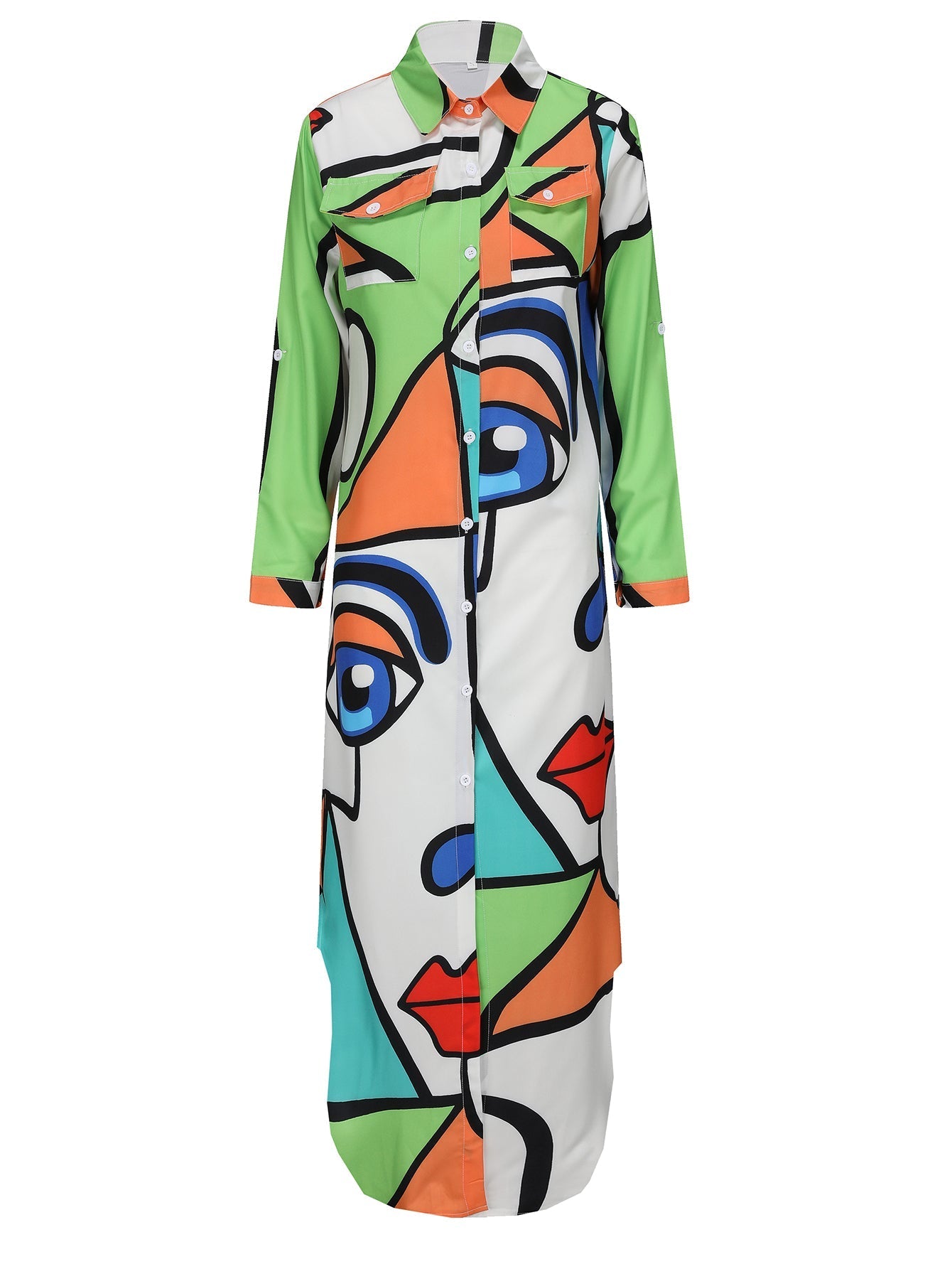 Dam Klänning Lång Ärmskjorta Mönstrad Polyester Loose Fit-3