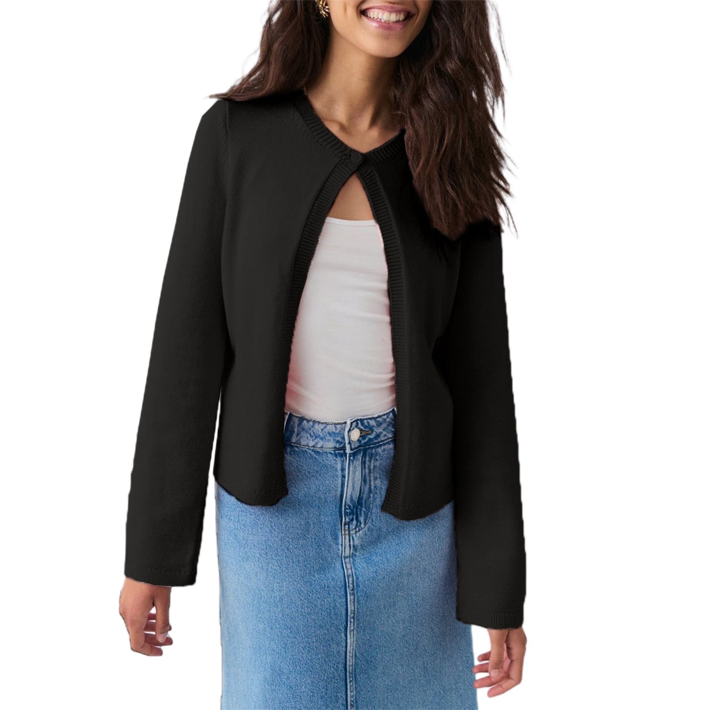 Stickad Dam Tröja Slim Fit Mjuk Materialmix-4