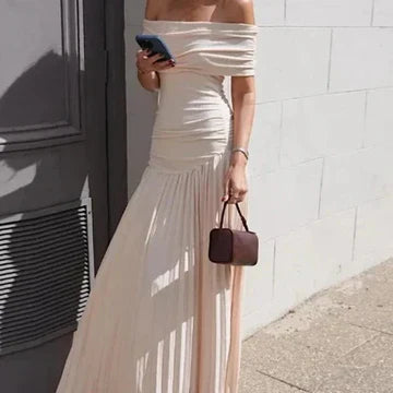 Dam Maxiklänning Off-Shoulder Veckad Högkvalitativt Tyg-2