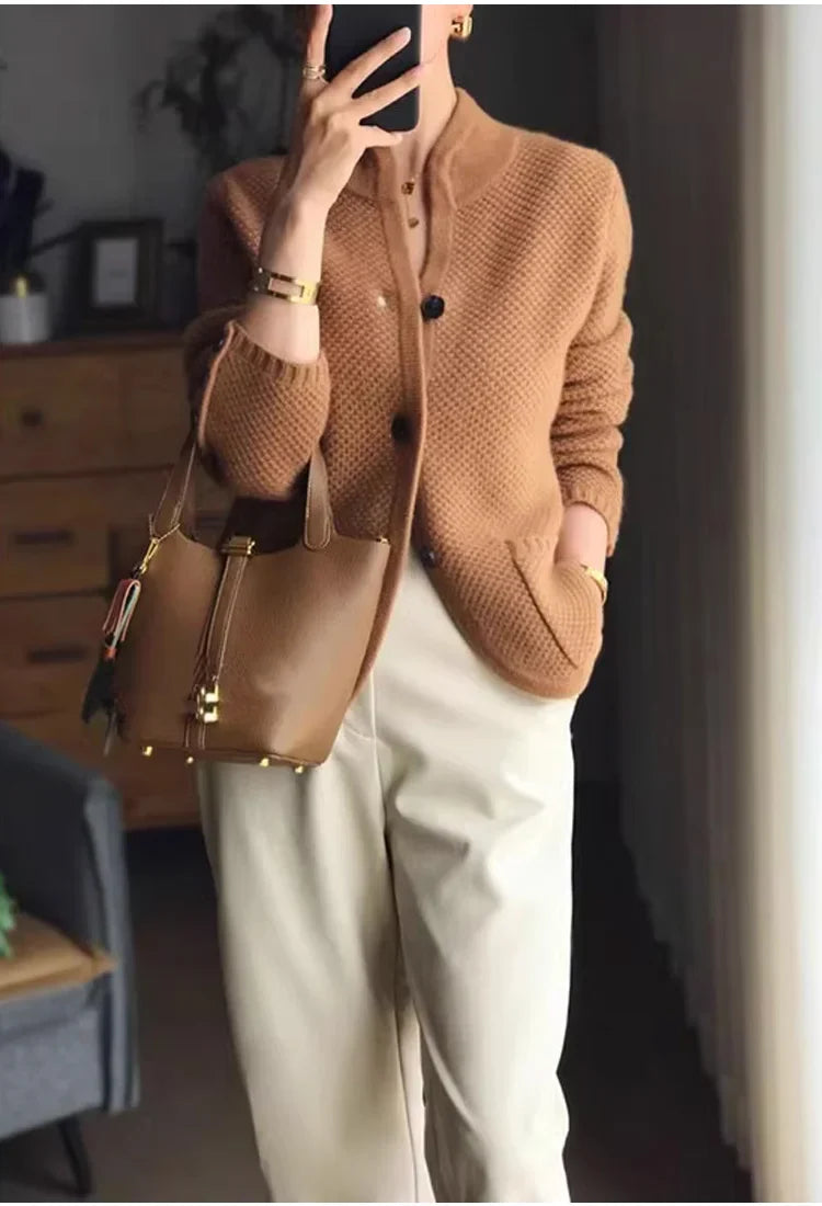 Dam Stickad Turtleneck Tröja 100% Ull Elegant Vintermode-2