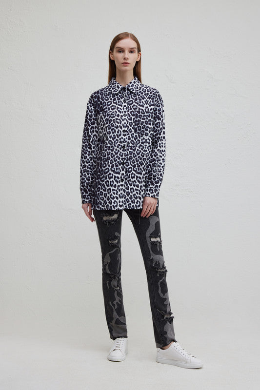 Dam Cardigan Leopardmönster Långärmad Polyester-3