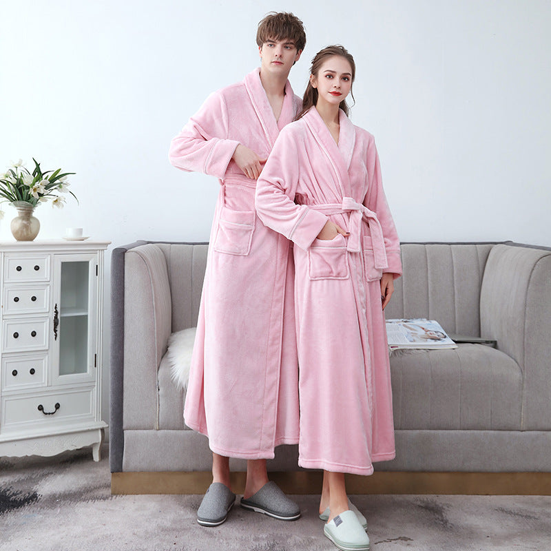 Lång Flanellbadrock för Par i Mjuk Polyester-4