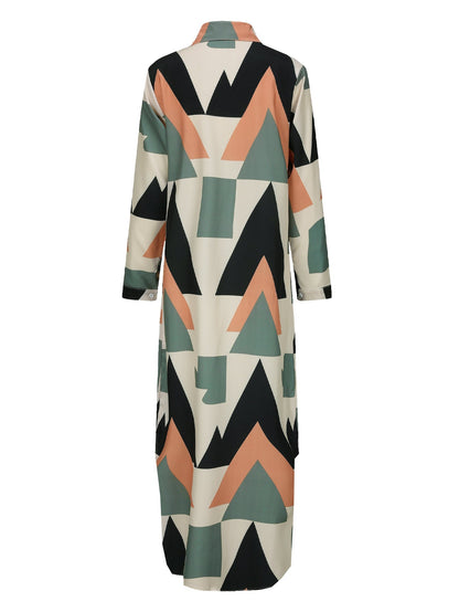 Dam Klänning Långärmad Asymmetrisk Polyester Mönstrad-4