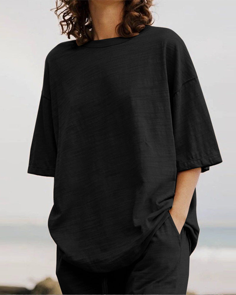 Kvinnors Tvådelad Uppsättning Trendig Urban Look Bomull Linne-5