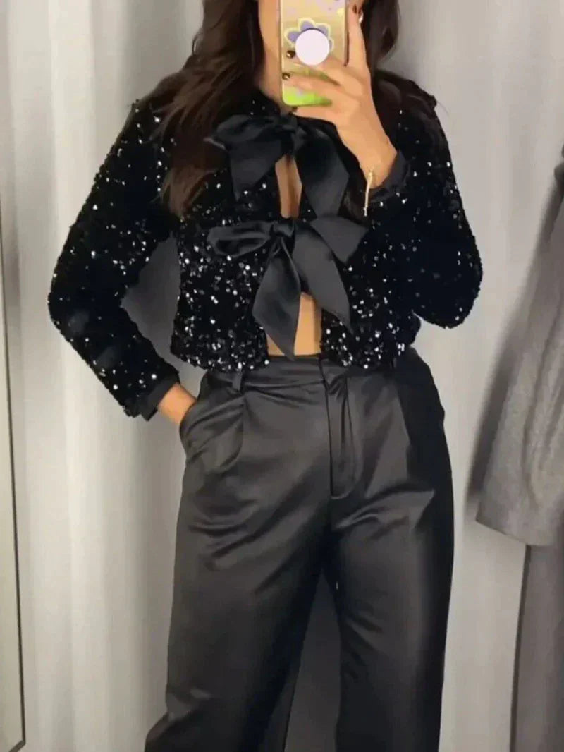 Glittrande Damjacka med Paljetter – Elegant Polyesterjacka för Fest och Vardag, Justerbar Passform, Finns i S-XL 5