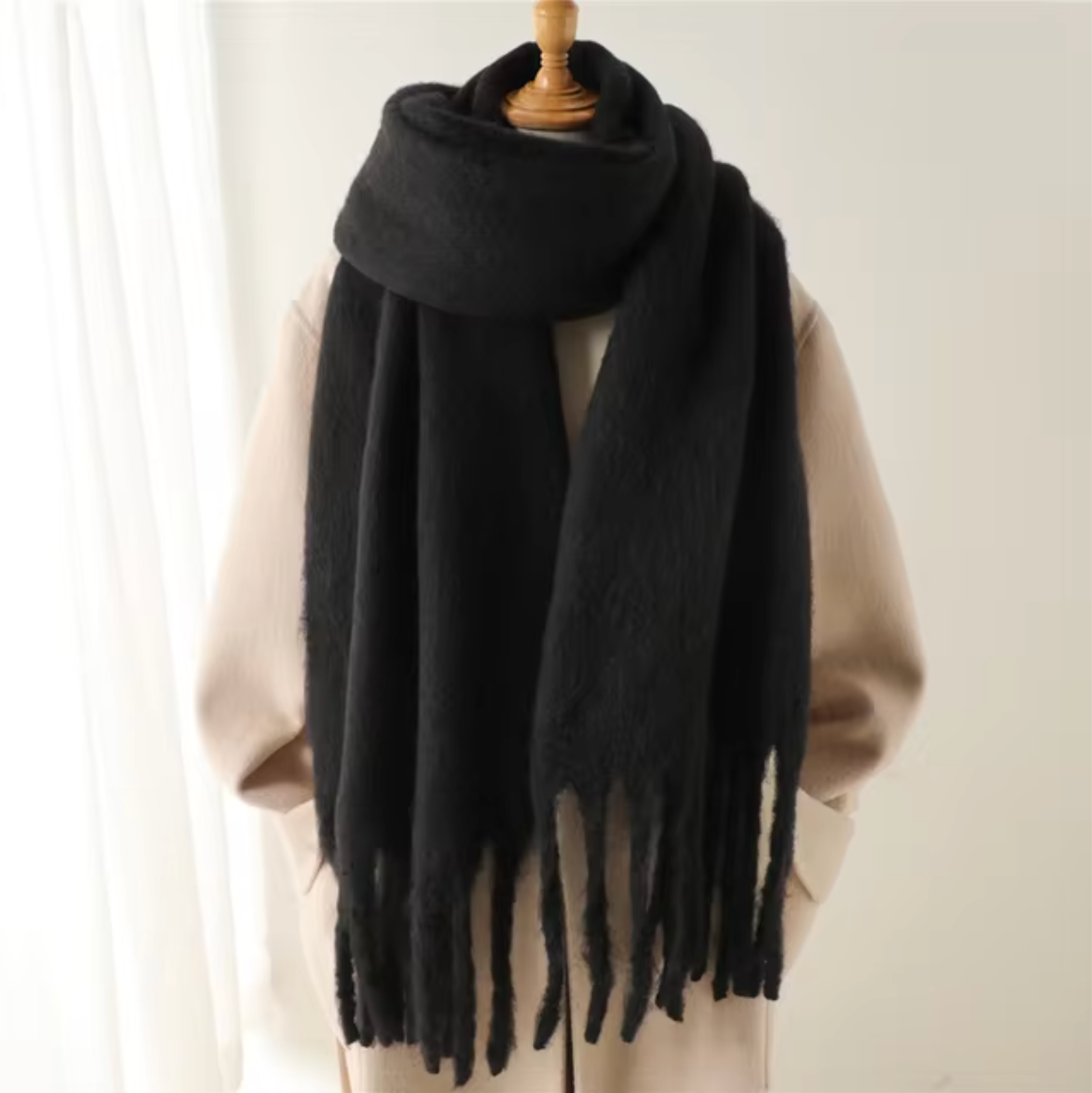 Vinterhalsduk för Kvinnor i Kashmirliknande Material med Långa Fransar – Elegant och Mångsidig Pashmina-design 9