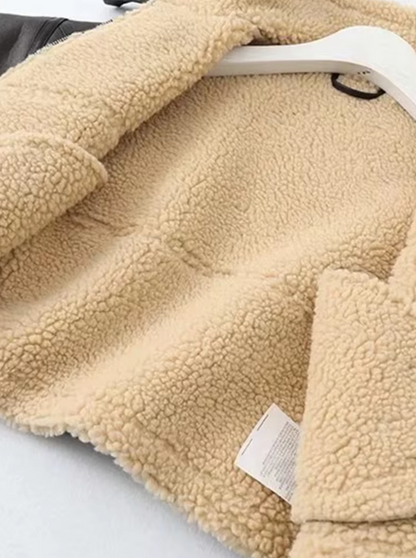 Dam Fleecejacka Moto-Stil med Bälte Imitationspäls-5