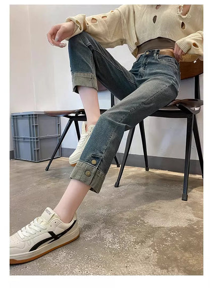 Snygga Byxor Dam Hög Midja Fleecefodrade Denim-5