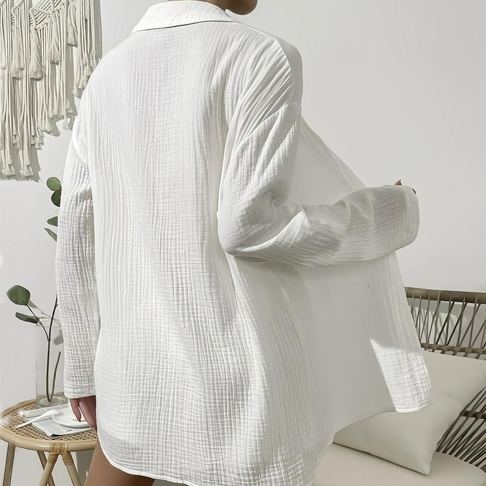 Kvinnors Långärmad Skjorta Avslappnad Bomull-3