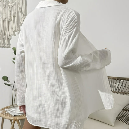 Kvinnors Långärmad Skjorta Avslappnad Bomull-3