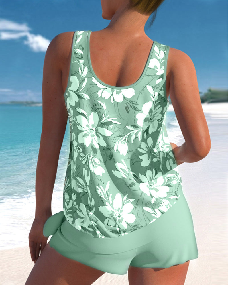 Dam Tankini Set Avslappnad Stil Polyester-6
