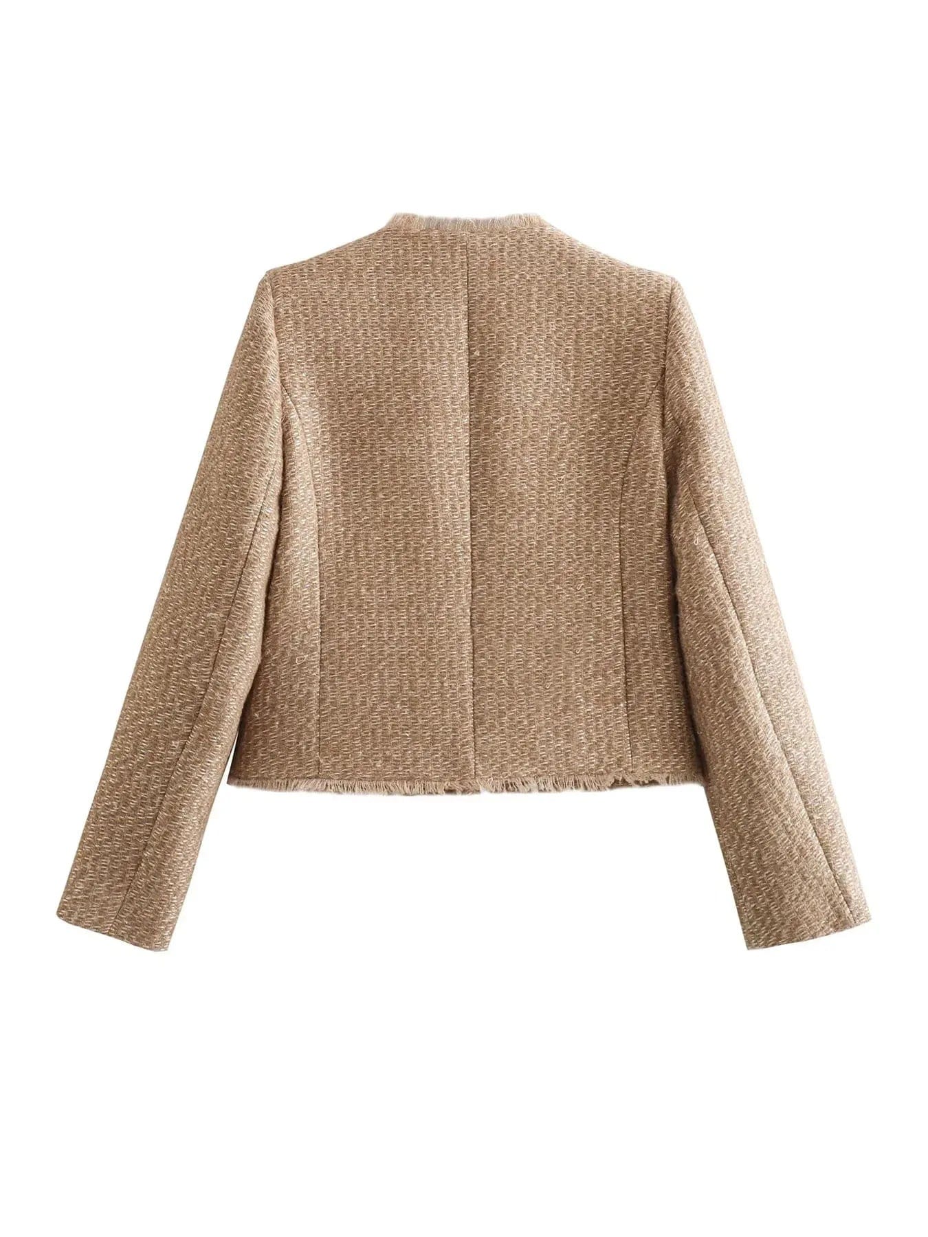 Damjacka Midjeanpassad Tweed Elegant Jacka för Damer-4