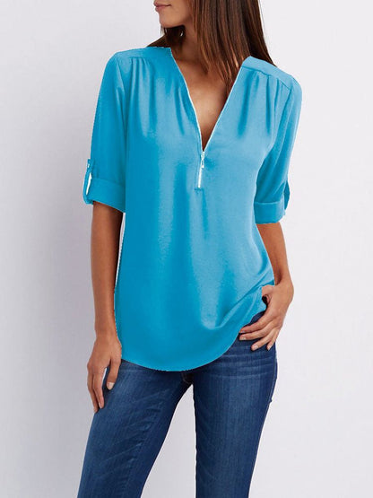 Dam Långärmad Blus Loose Fit Mjuk Tyg 15