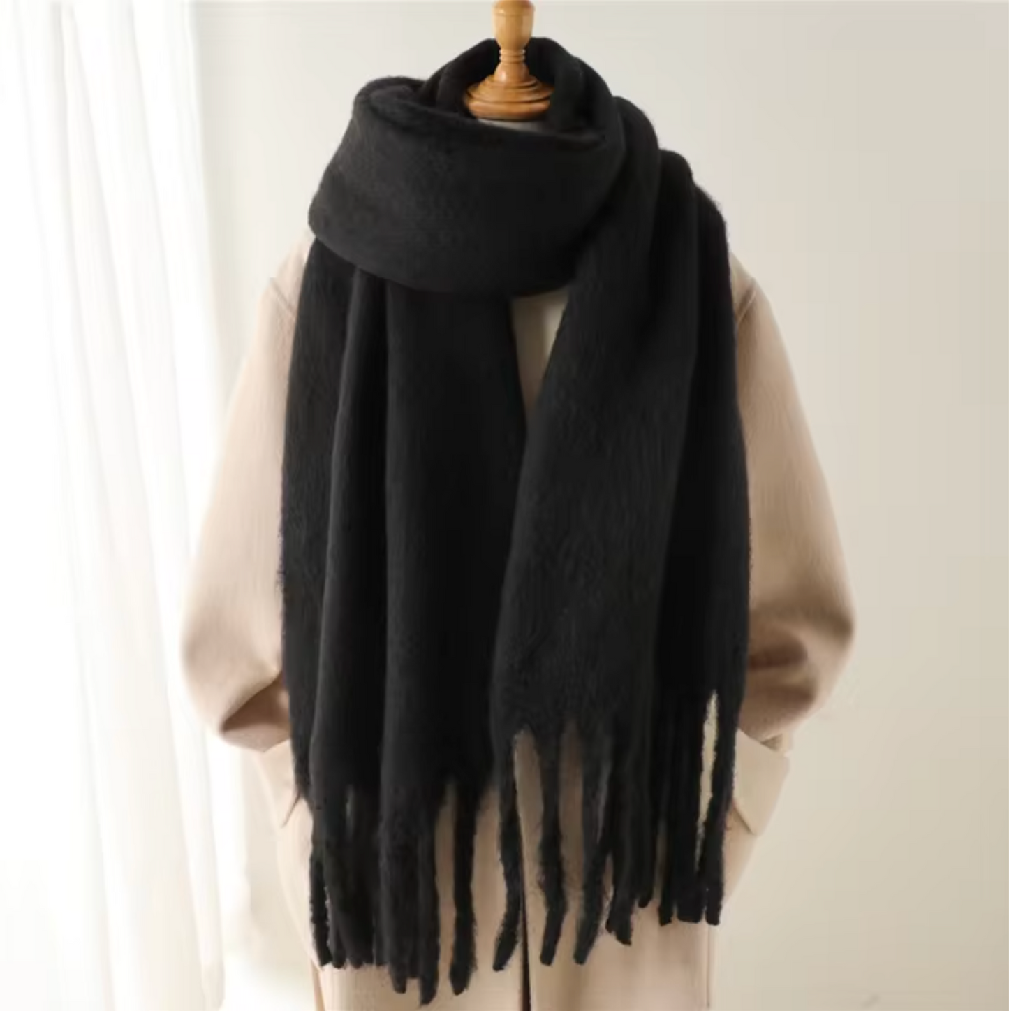 Vinterhalsduk för Kvinnor i Kashmirliknande Material med Långa Fransar – Elegant och Mångsidig Pashmina-design 3