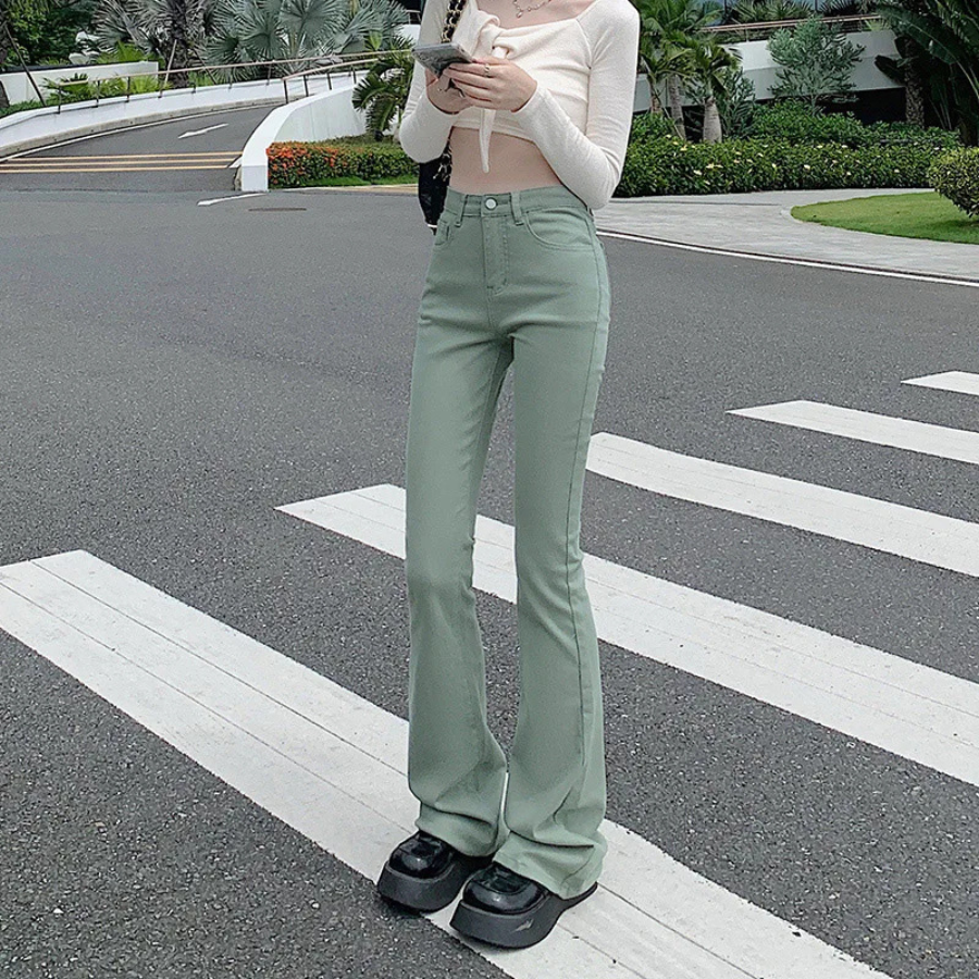 Dam Byxor Hög Midja Elastiska Snygga Byxor med Resår i Midjan 11