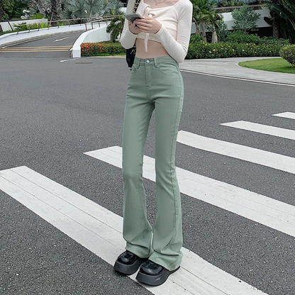 Dam Byxor Hög Midja Elastiska Snygga Byxor med Resår i Midjan 11