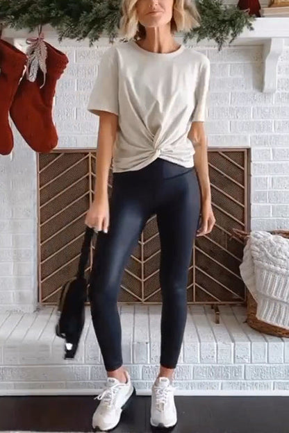 Damleggings Hög Midja Syntetiskt Läder Full Längd-3