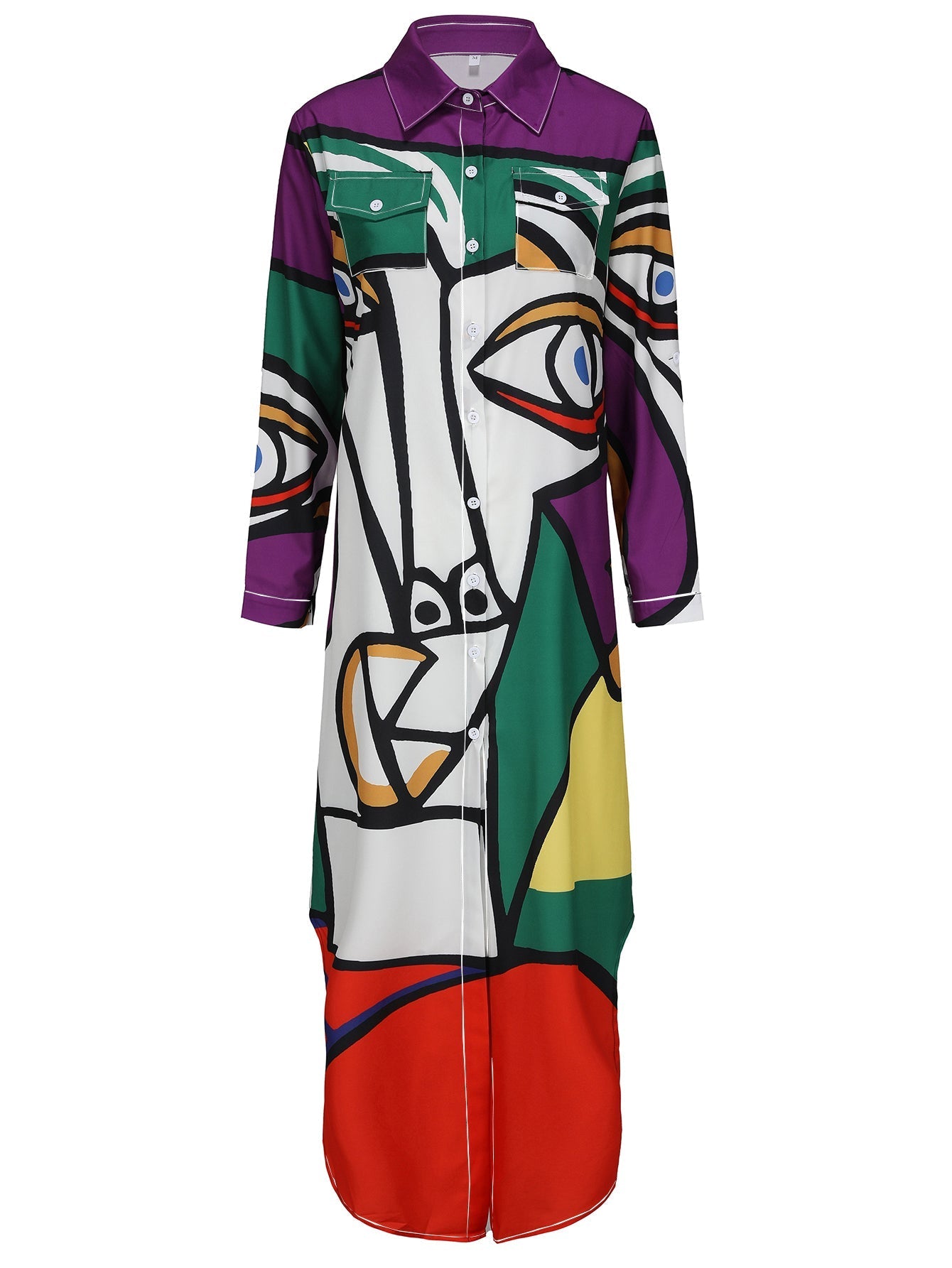 Dam Långklänning Fest med Ansiktsmönster och Slits i Polyester-3