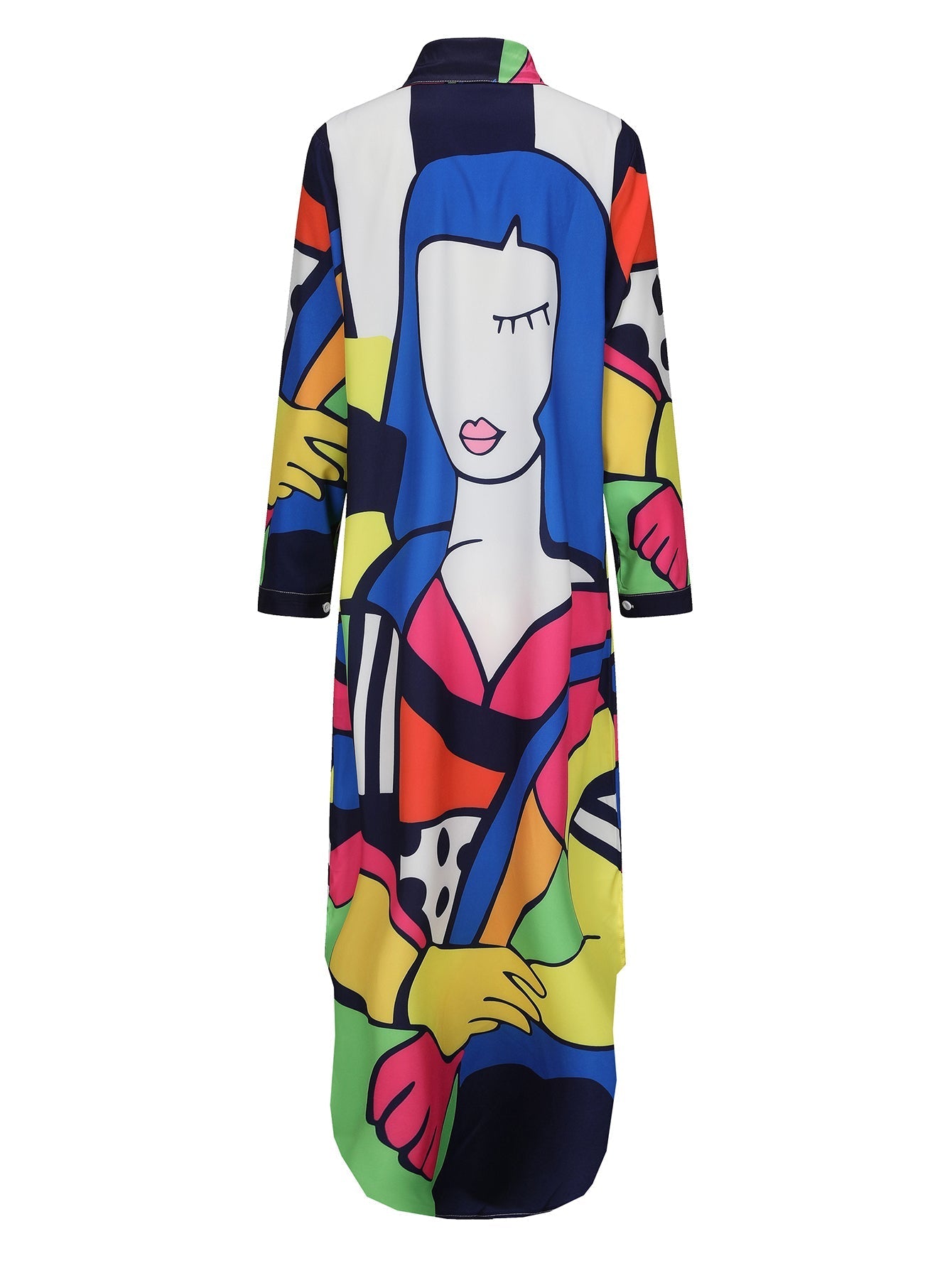 Damklänning Lång Ärmskjorta Polyester med Ansiktsmönster-4