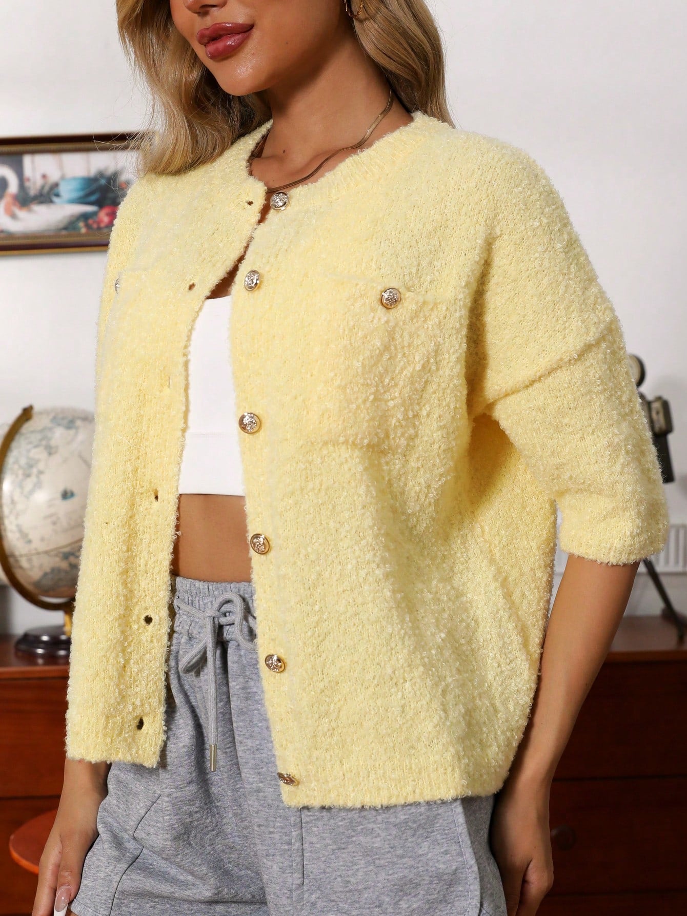 Dam Cardigan Knappdesign Mjuk Polyester-4