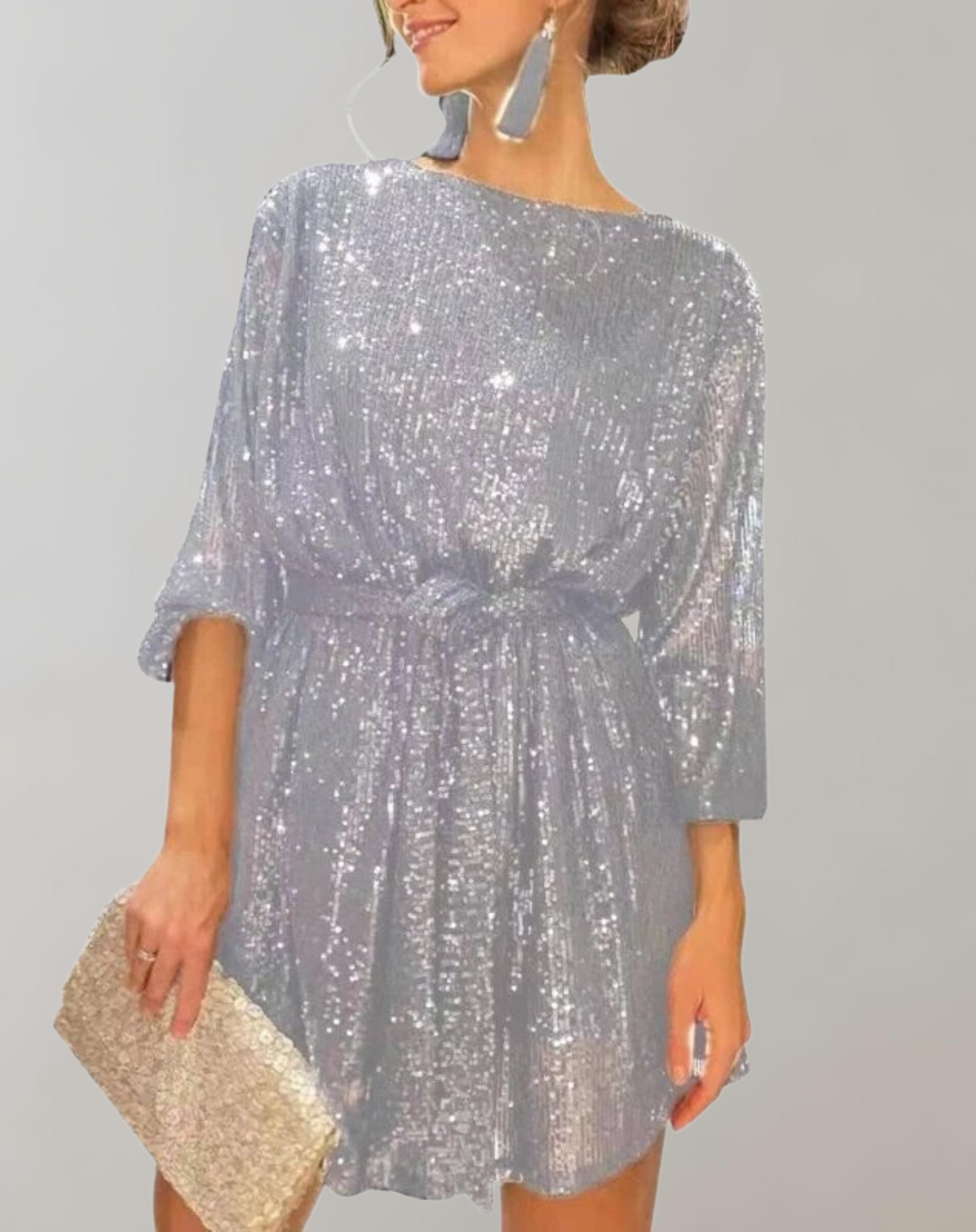 Variant image for Kvinnors Aftonklänning Glittrande Paljetter Puffärmar Polyester-3