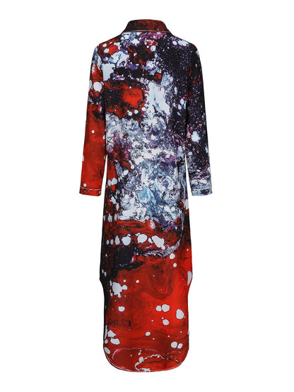 Damer Lång Skjorta Abstrakt Design Polyester Loose Fit-4