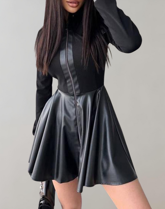 Dam Klänning Långärmad Läder Skräddarsydd Elegant 1