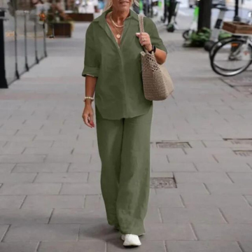 Dam Fritidsset Långa Ärmar Vida Byxor Mjukt Andningsbart Material-3