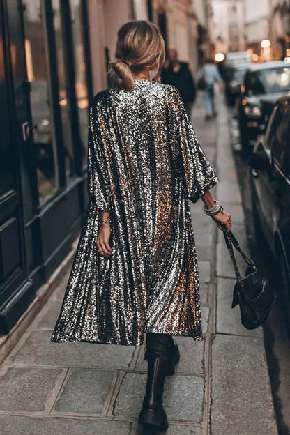 Dam Kimono Glittrande Paljetter Lätt Polyester-3