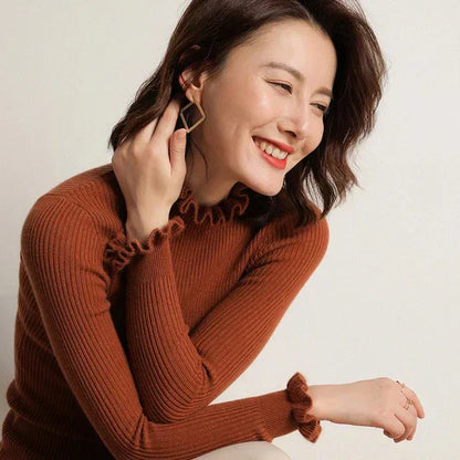 Stickad Dam Tröja Hög Krage Mjuk Akrylblandning 3