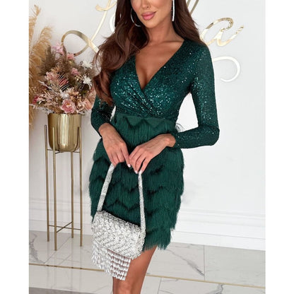 Variant image for Kvinnors Glittrig Miniklänning Elegant Vinterstil Högkvalitativ Blandning-19