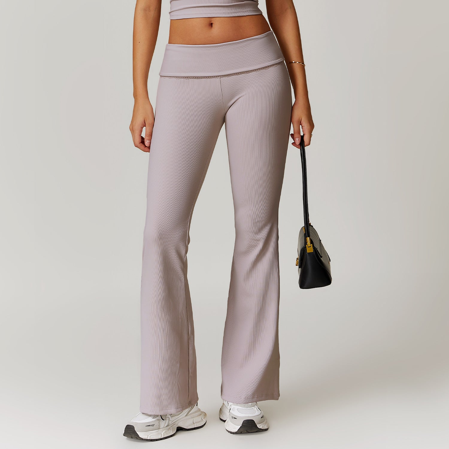 Dam Yogabyxor Flared Design Nylon Spandex Hög Midja-3