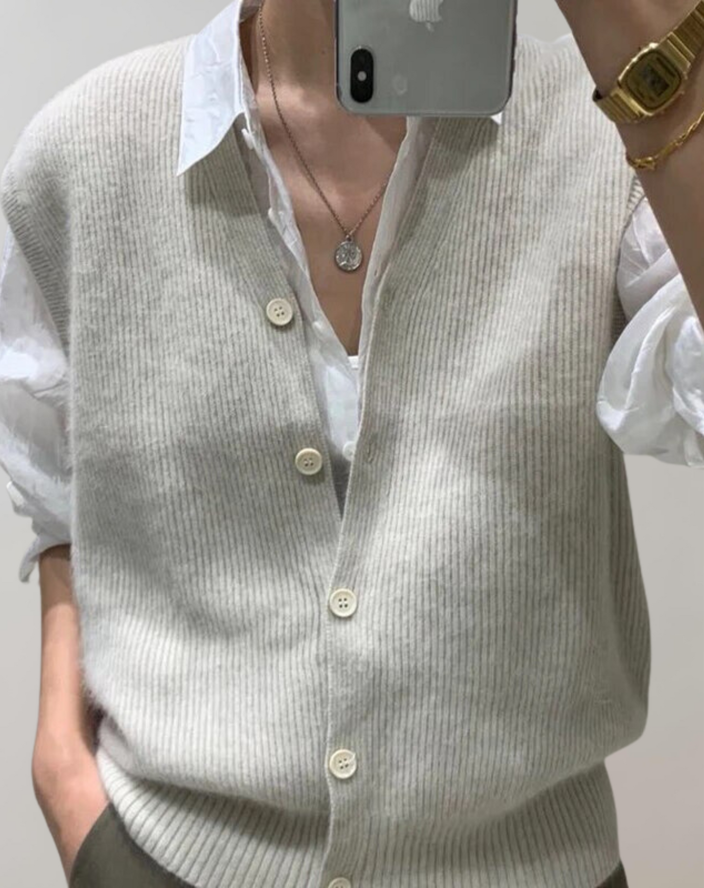 Variant image for Dam Stickad Väster med Knapplist Mjuk Andningsbar Fiber-4