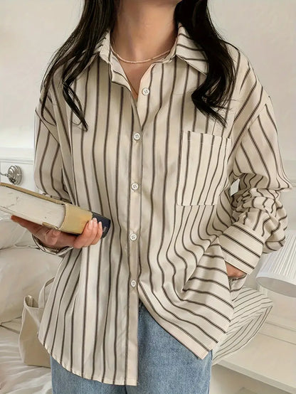 Kvinnors Skjorta Randig Knappstängning Mjukt Tyg-2